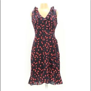 J Crew Cherry Print Ruffle Trim Wrap Dress
